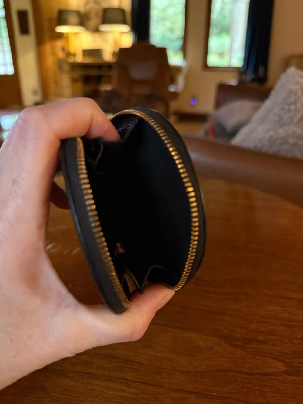 Coach Black Embossed Signature Round Zip Coin Case with Gold Plaque - Picture 3 of 6